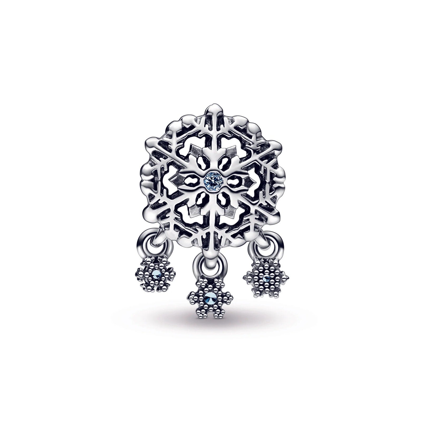 Icy Snowflake Drop Dangle Charm Pendant Sterling Silver