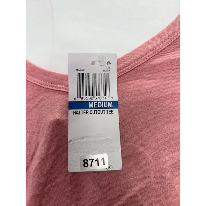 Ultra Flirt Halter Cut-Out Tee Short Sleeve V-Neck Blush Womens Size M