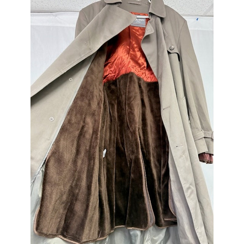 Oakton Ltd Vintage Trench Coat Button Double Breast Belted Gray Mens Sz 46 Long