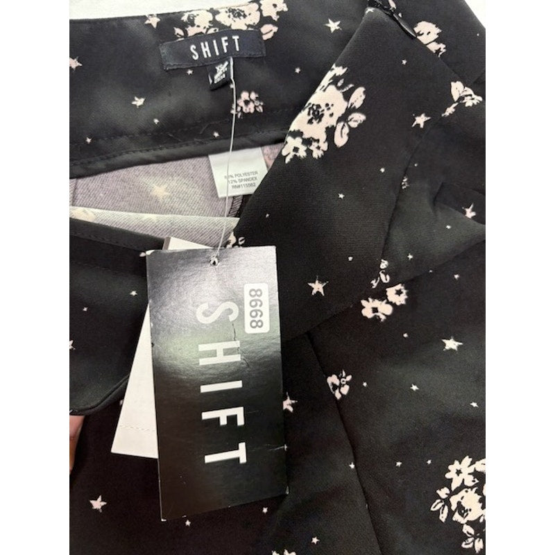Shift Wide Leg Pants Floral Print High Waist Stretch Womens Black Size XS