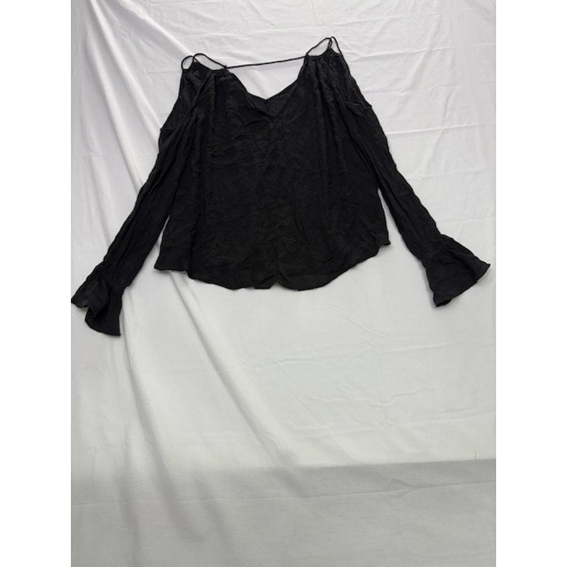 Jessica Simpson Cropped Top Long Sleeve Bell Cuff V-Neck Black Womens Sz XS