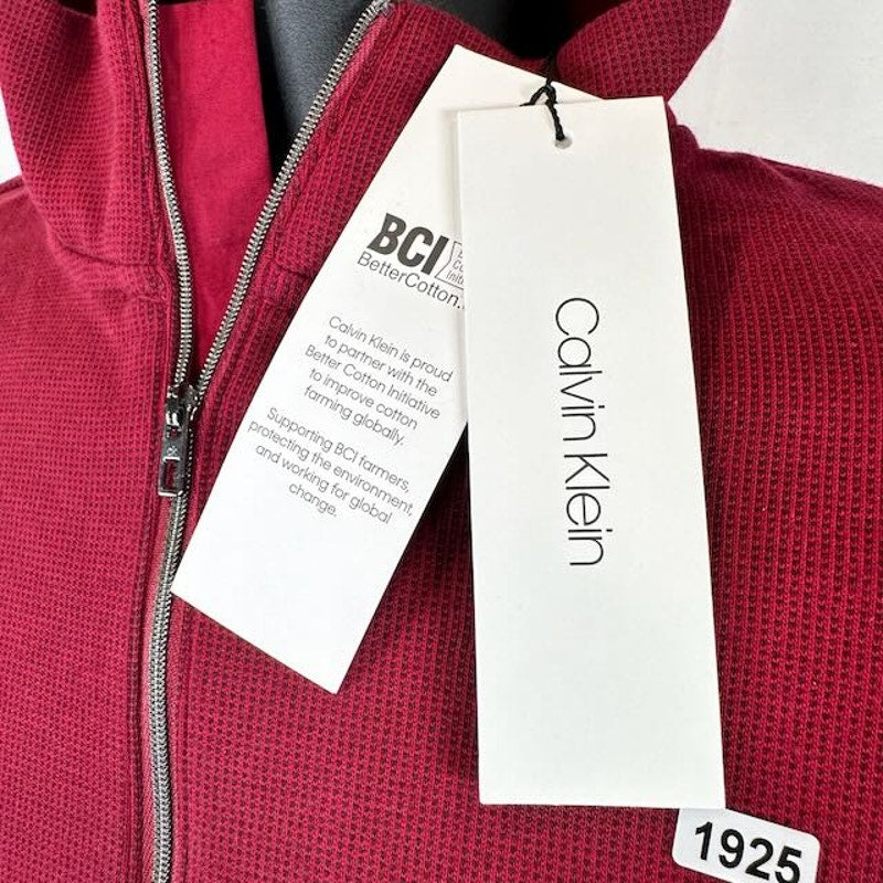 Calvin Klein Quarter Zip Birdseye Sweatshirt Liquid Touch Deep Lava Mens Size S