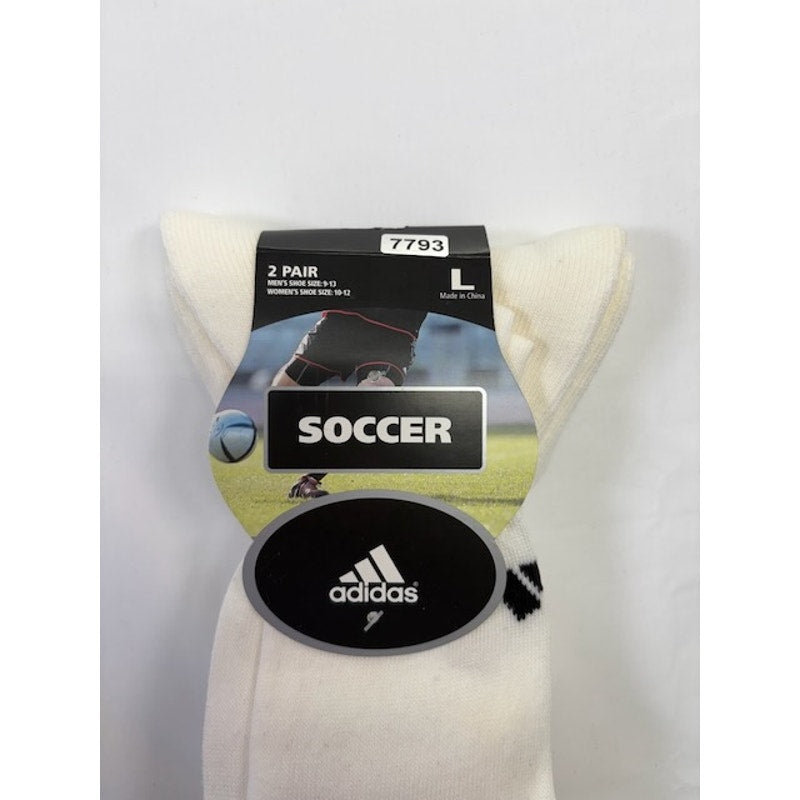 Adidas Soccer Socks 2 Pairs White Unisex Size L Mens 9-13 Womens 10-12