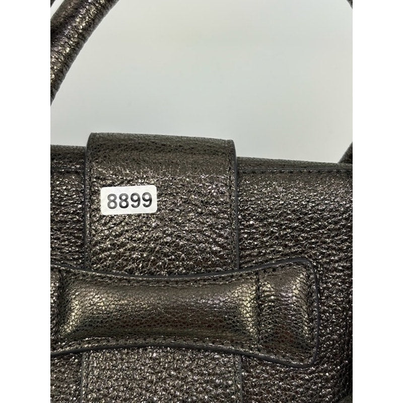 Jimmy Choo Grainy Leather Gunmetal Metallic Rosalie Satchel Bag Dark Brown