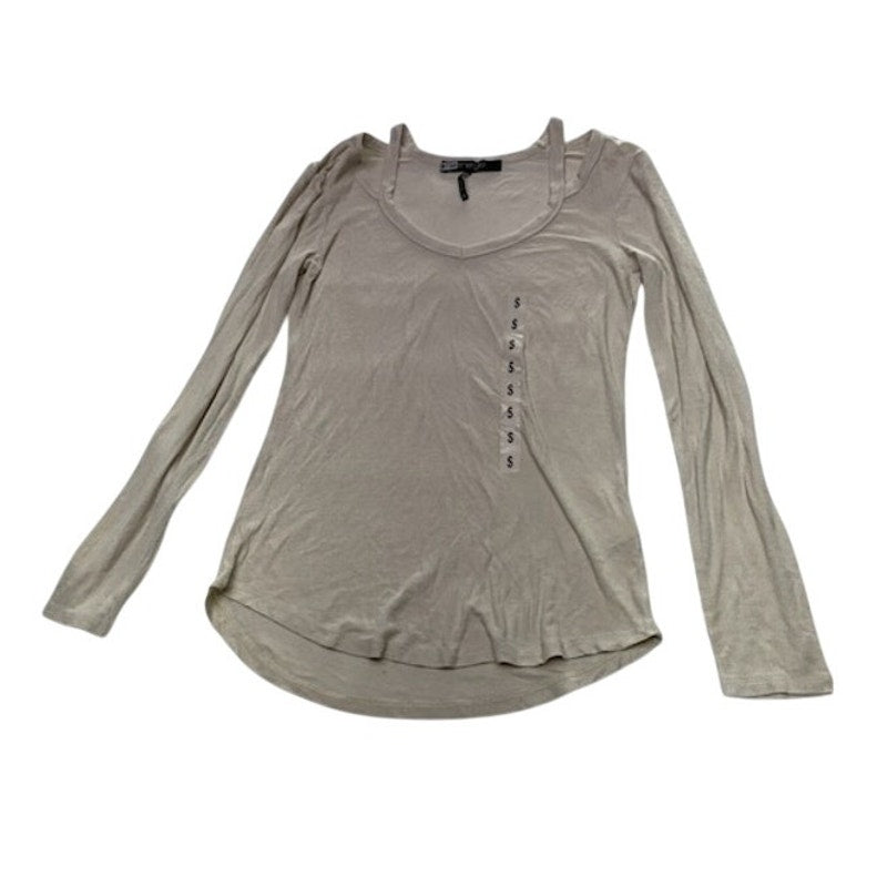 Energie Ribbed Long Sleeve Top Cutout Neck Hi-Low Hem Cream Womens Size S