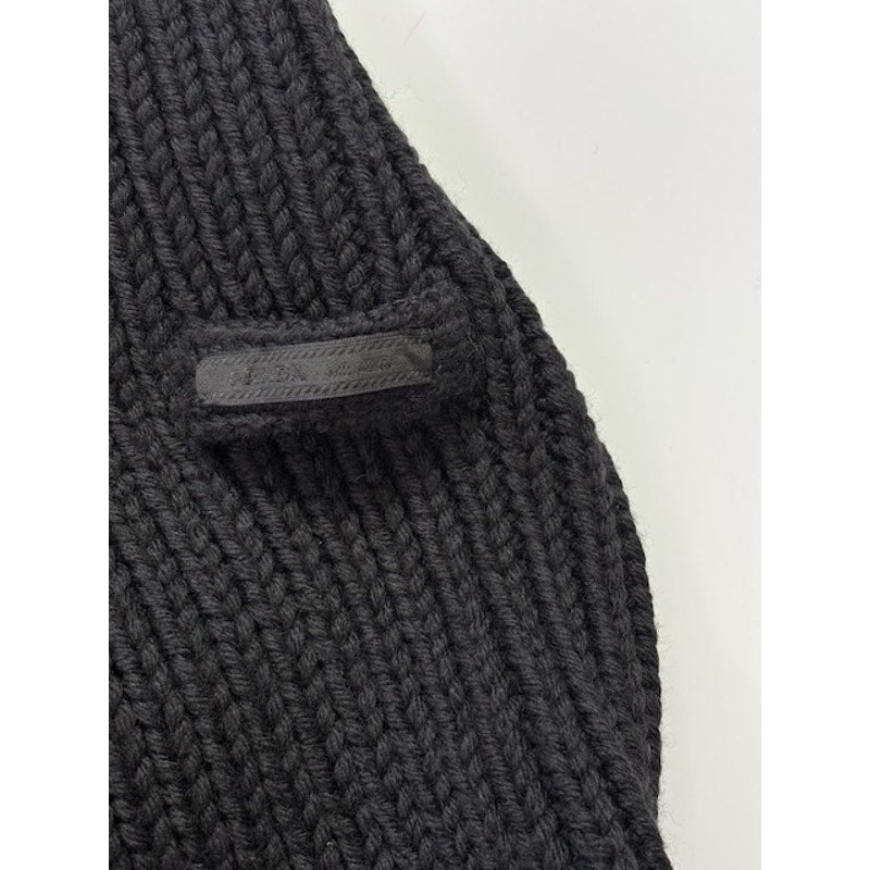 Prada Faux-Fur Collar Cardigan Knit Sweater Full-Zip Black Mens Size 56 EU