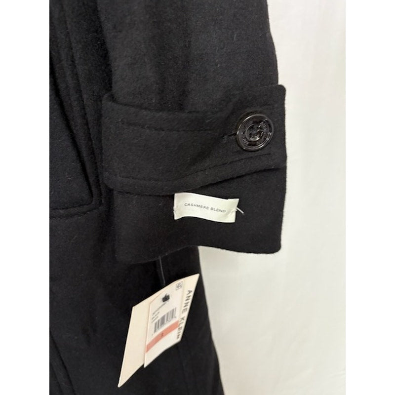 Anne Klein Double-Breasted Hooded Coat Cashmere Blend Black Womens Size 2