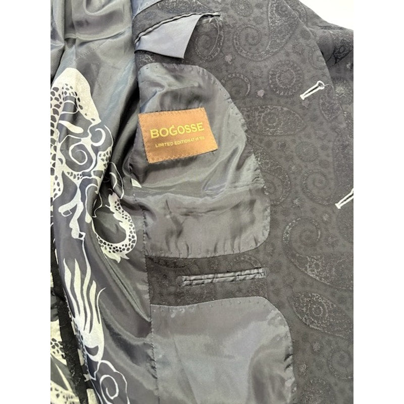 Bogosse Tibo Blazer Two Button Paisley Dragon Print Viscose Gray Mens Size 44