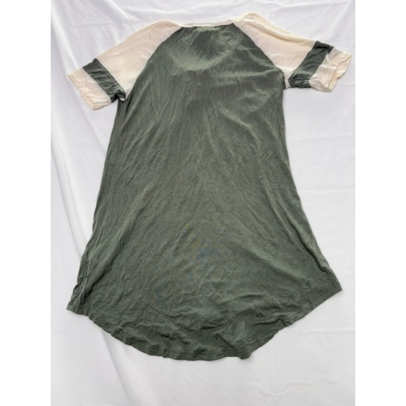 Ultra Flirt Lace-Up Front Tunic Top Short Sleeve Hi-Low Green Ivory Womens S