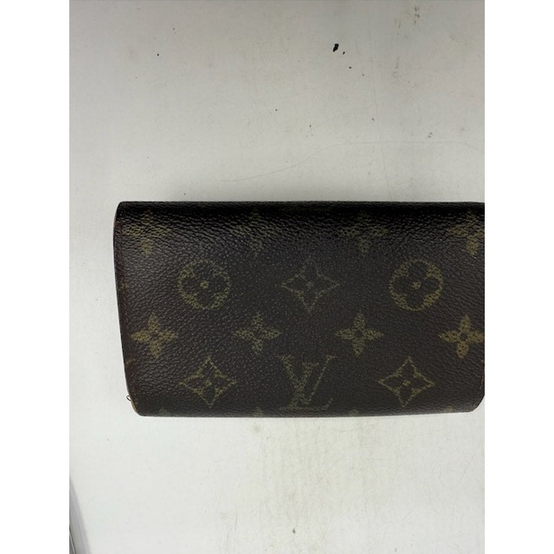 Louis Vuitton LV Monogram Canvas Leather Wallet Snap Closure Brown Womens