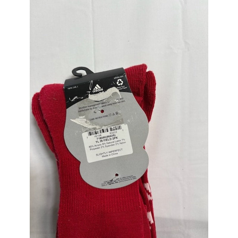 2 Pairs Adidas All Sport Socks Over The Calf Red/White Youth LG Size 3-9