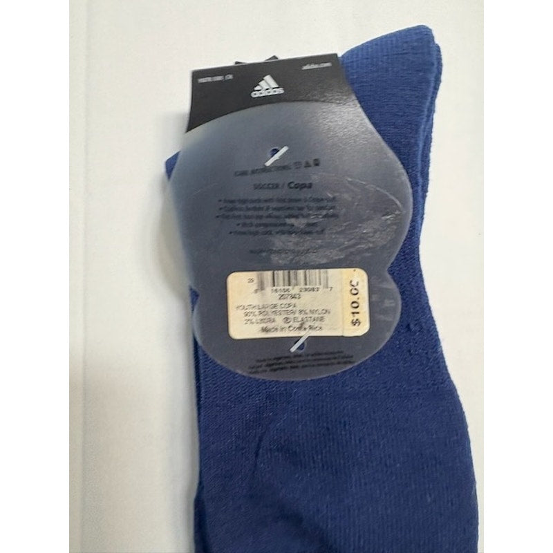 Adidas Soccer Socks 3 Stripe Knee High Navy/White Youth LG Shoe Size 3-9