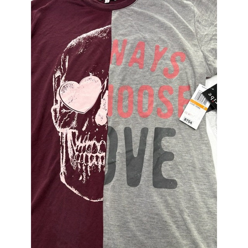 Love Tribe Skull Choose Love Graphic Camiseta Top Multicolor Womens Size S