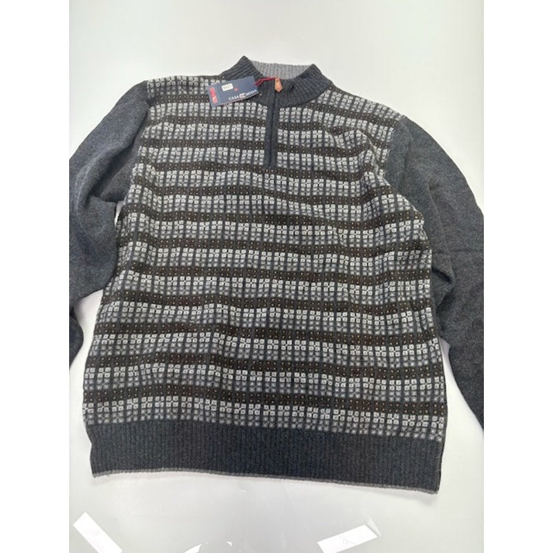 Casa Moda Knitted Striped Quarter Zip Sweater Wool Blend Gray Mens Size L