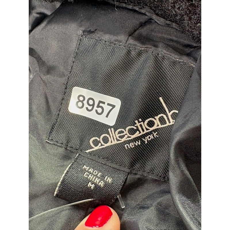 Collection B New York Classic Faux-Fur Coat Two Button Front Black Womens Size M
