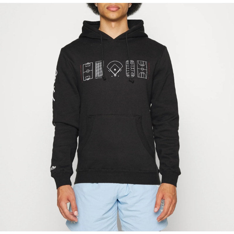 Mitchell & Ness Essentials Sports Print Hoodie Swetashirt Pullover Black M