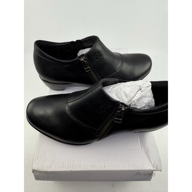 Romika Leather Ankle Loafer Shoes Block Heels Side Zipper Black Womens Size 37