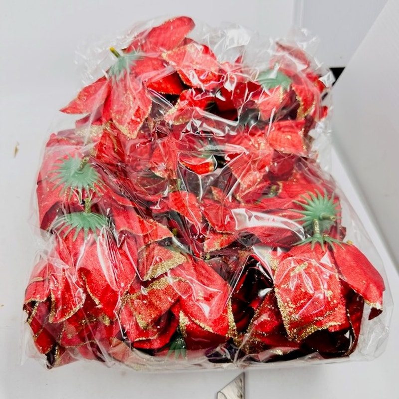 NEW 90 Pcs Christmas Glitter Poinsettia Flowers Decoration Ornaments 5 Inch Red