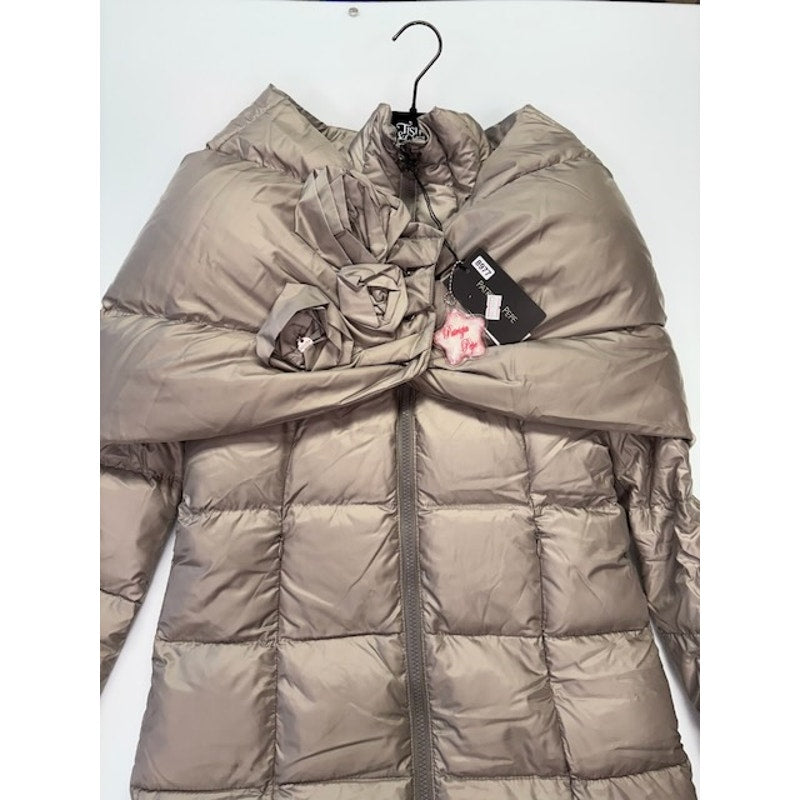 Patrizia Pepe Premium Long Puffer Down-Jacket Full-Zip Beige Womens Size 44