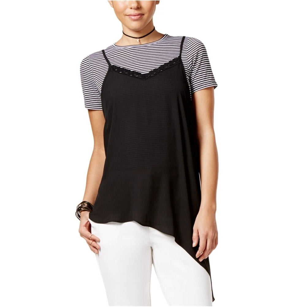 Shift Lace Detail Cami Tank Top Layer Asymmetrical Hem Black Womens Size XS