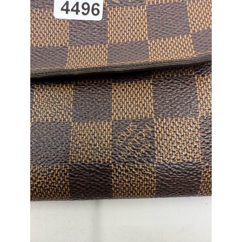 Louis Vuitton Damier Ebene Canvas Leather Bifold Long Wallet Brown Womens