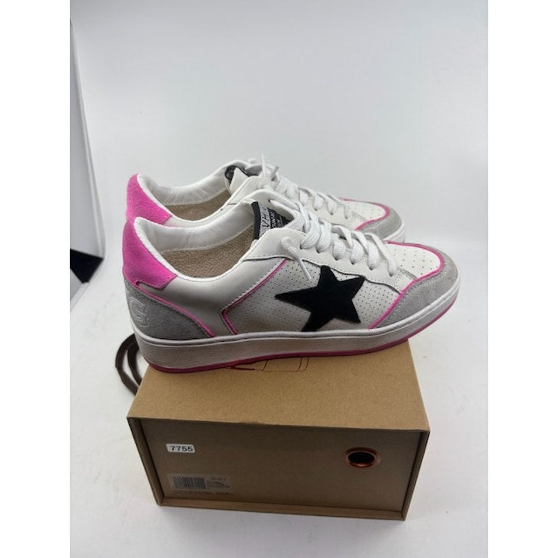 Vintage Havana Perforated Leather Sneakers Lace-Up Shoes White Pink Womens Sz 8