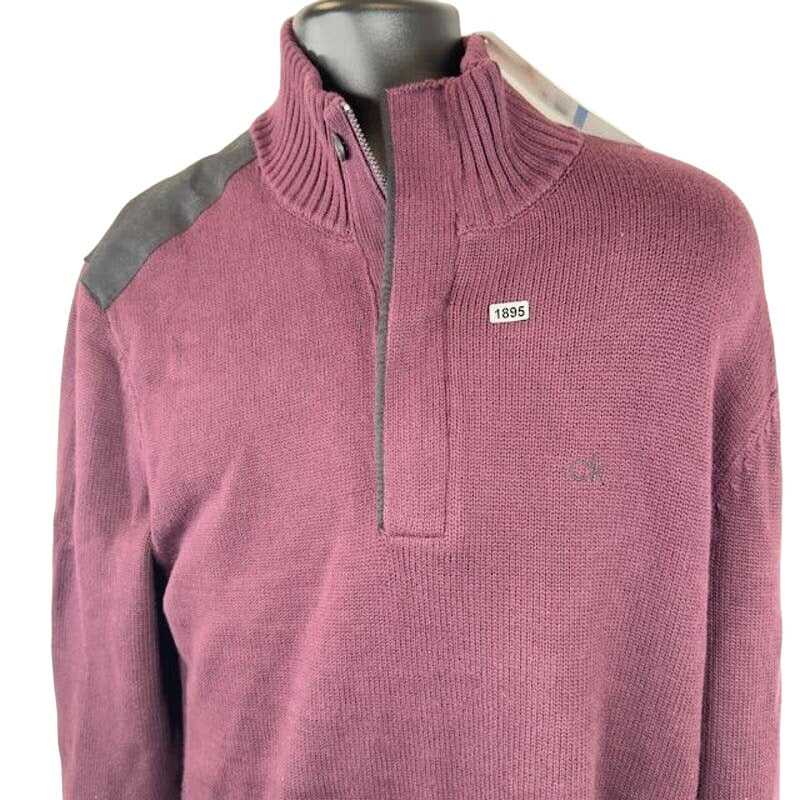 Calvin Klein Quarter-Zip Pullover Sweater Mock Neck Ribbed Burgundy Mens Size XL