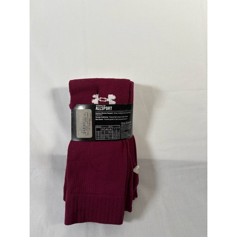 2 Pairs Under Armour HeatGear Team OTC AllSport Socks Maroon Adult Size L