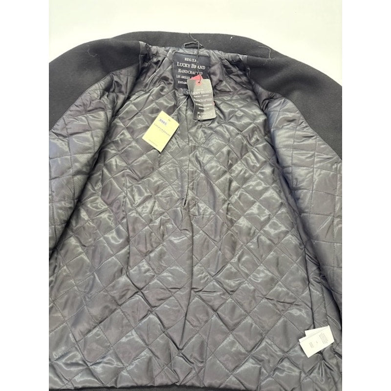 Lucky Brand Moto Jacket Leather Wool Quilted Lined Zip-Up Black Mens Size L
