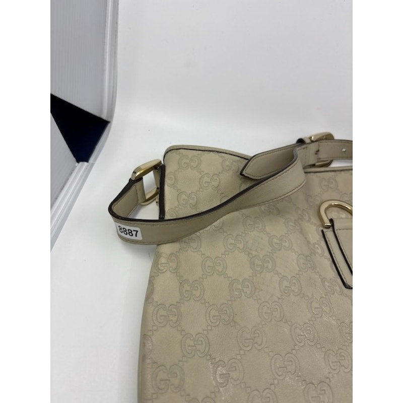 Gucci GG Monogram Canvas Guccissima Shoulder Bag Crossbody Leather Trim Beige