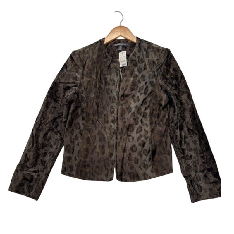 Brooks Brothers Faux Calf Hair Animal Print Jacket Brown/Black Womens Size 8