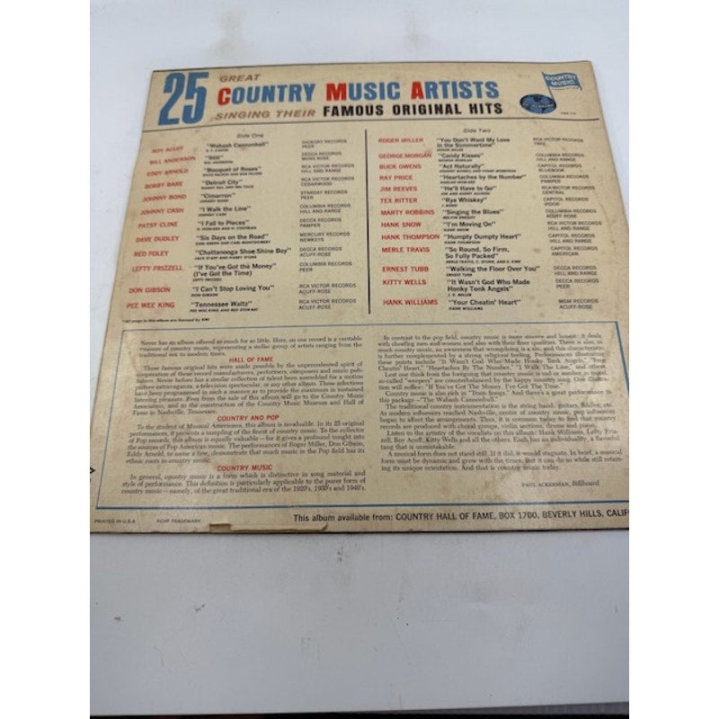 Various – Famous Original Hits By 25 Great Country Music Artists Vinyl Record