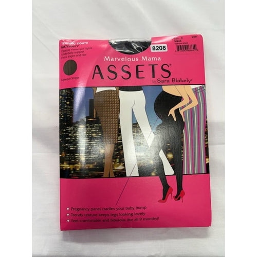 Assets by Sara Blakely Maternity Tights Textured Mama Opaque Stripe Black 2