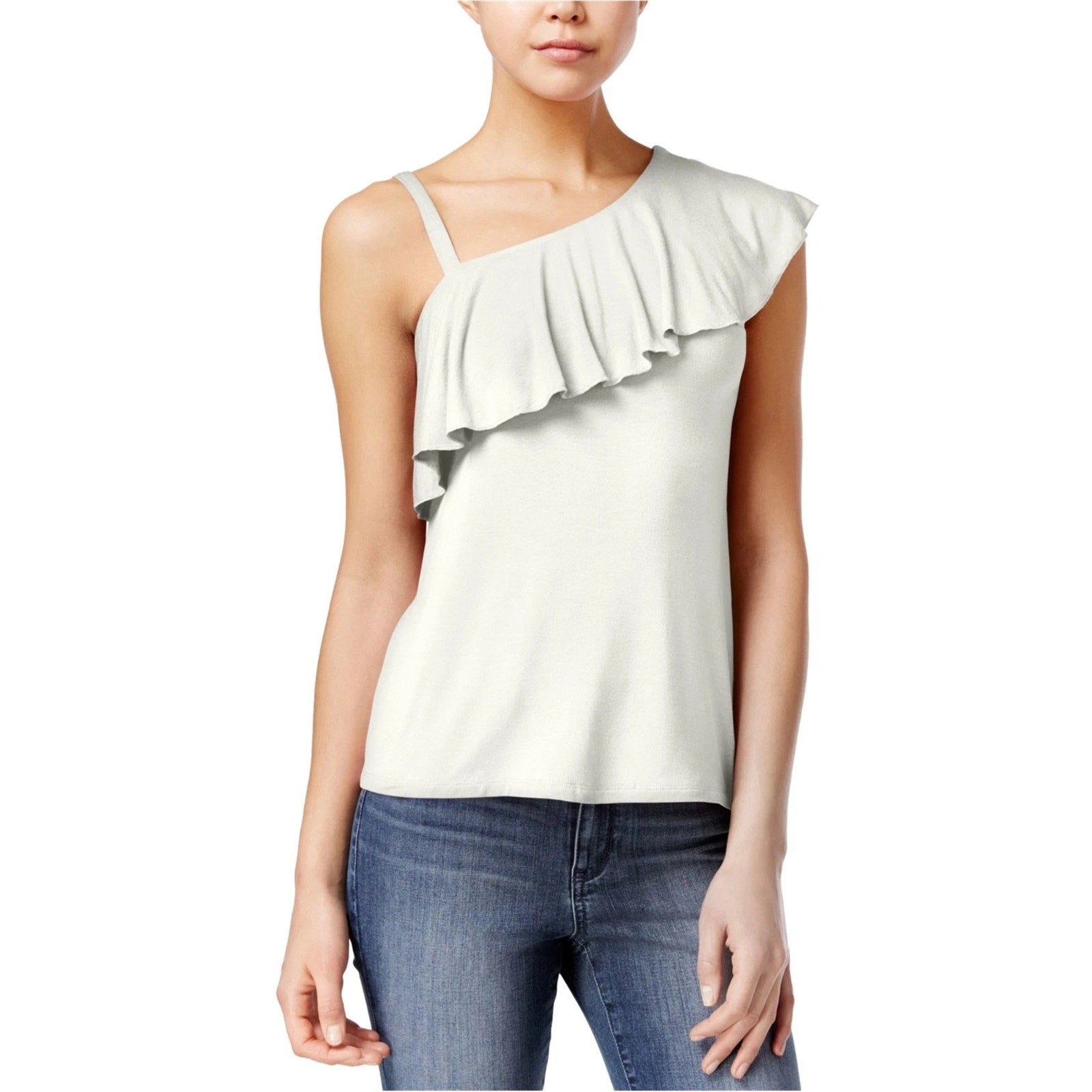 Crave Fame By Almost Famous One Shoulder Ruffle Pullover Blouse Top White XS