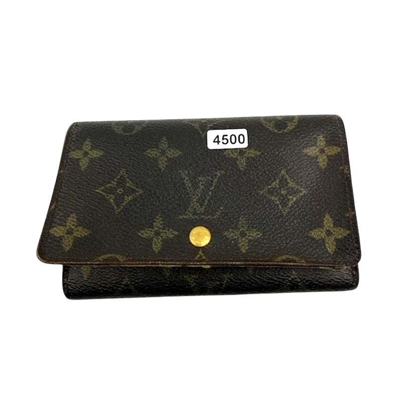 Louis Vuitton LV Monogram Canvas Leather Wallet Snap Closure Brown Womens
