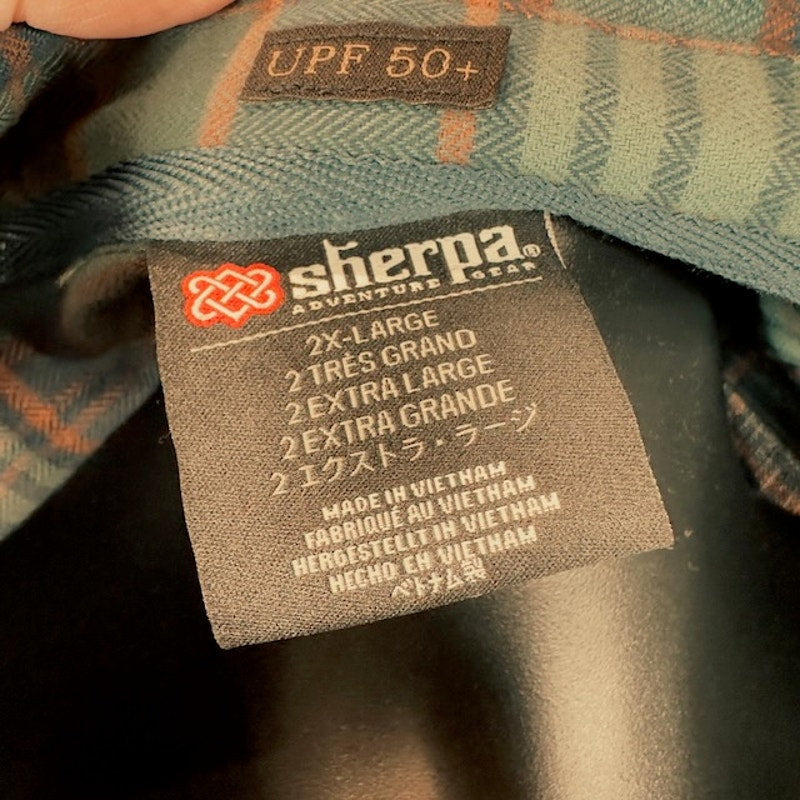 Sherpa Adventure Gear Rudra Shirt Button Down Plaid Neelo Blue Mens Size XXL
