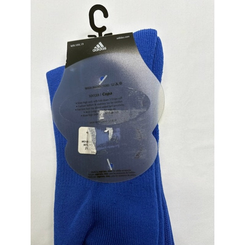 NEW Adidas Soccer Socks 3 Stripe Cuff Knee High Blue/White Mens Shoe Size 6-12
