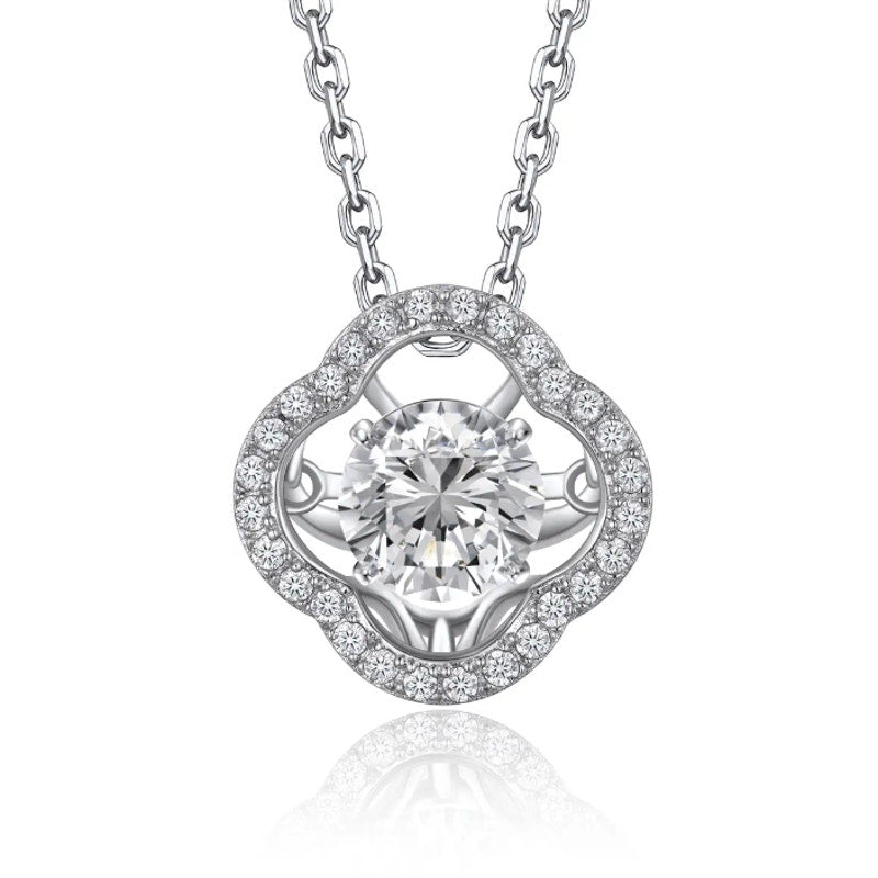 MomentWish Moissanite Dancing Four Leaf Clover Necklace Sterling Silver