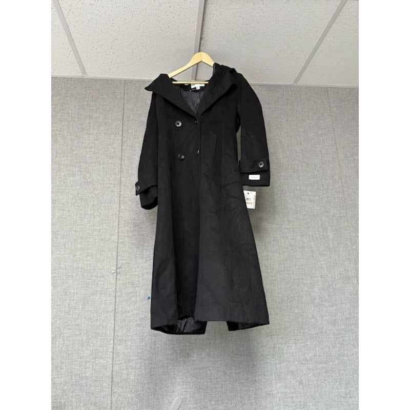 Anne Klein Double-Breasted Hooded Coat Cashmere Blend Black Womens Size 2