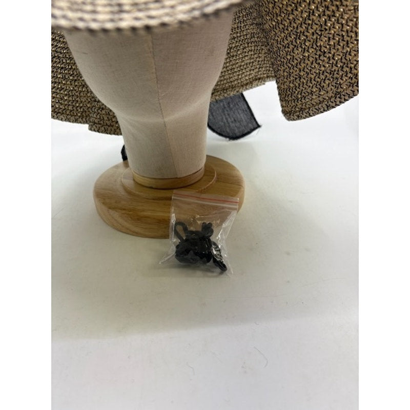 BC25 Straw Wide Brim Sun Hat Ribbon Floppy Summer Cap Beige Black Womens OS
