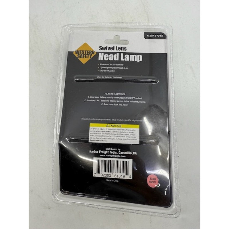 Western Safety Head Lamp Lightweight Swivel Lens Camping Lamp Black #61319