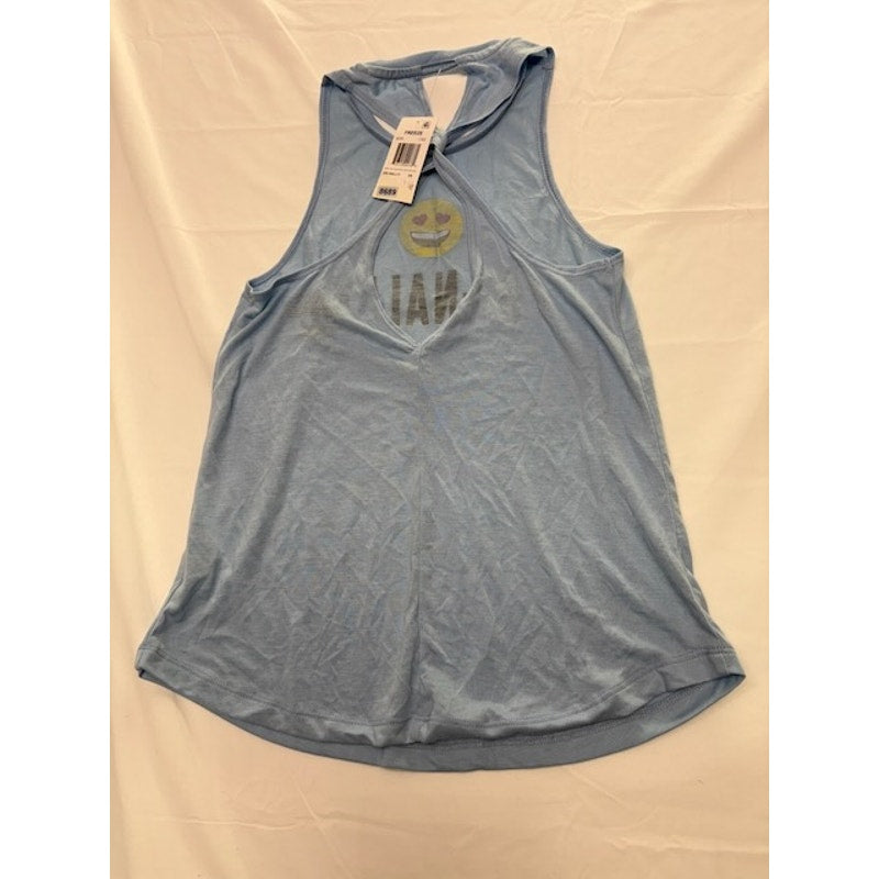 Freeze Fri-Nally Emoji Graphic Tank Top Racerback Light Blue Womens Size XS