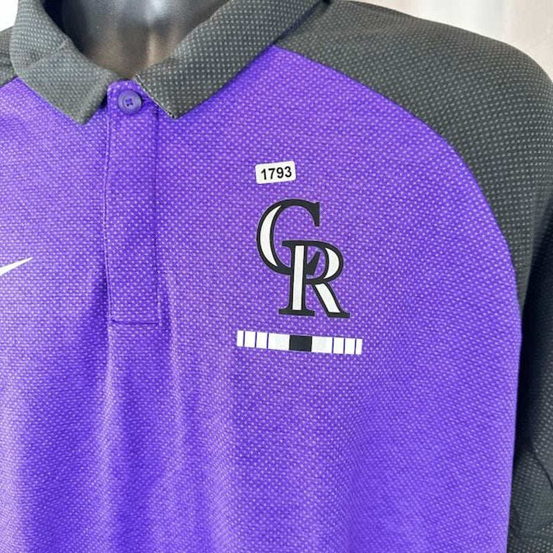 Nike Dri-Fit Colorado Rockies Tri-Blend Performance Polo Purple Black Mens L