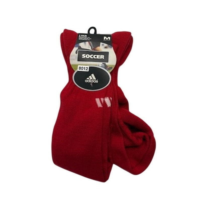 2 Pairs Adidas Soccer Socks Over The Calf Red/White Mens Shoe Size M 5-8.5