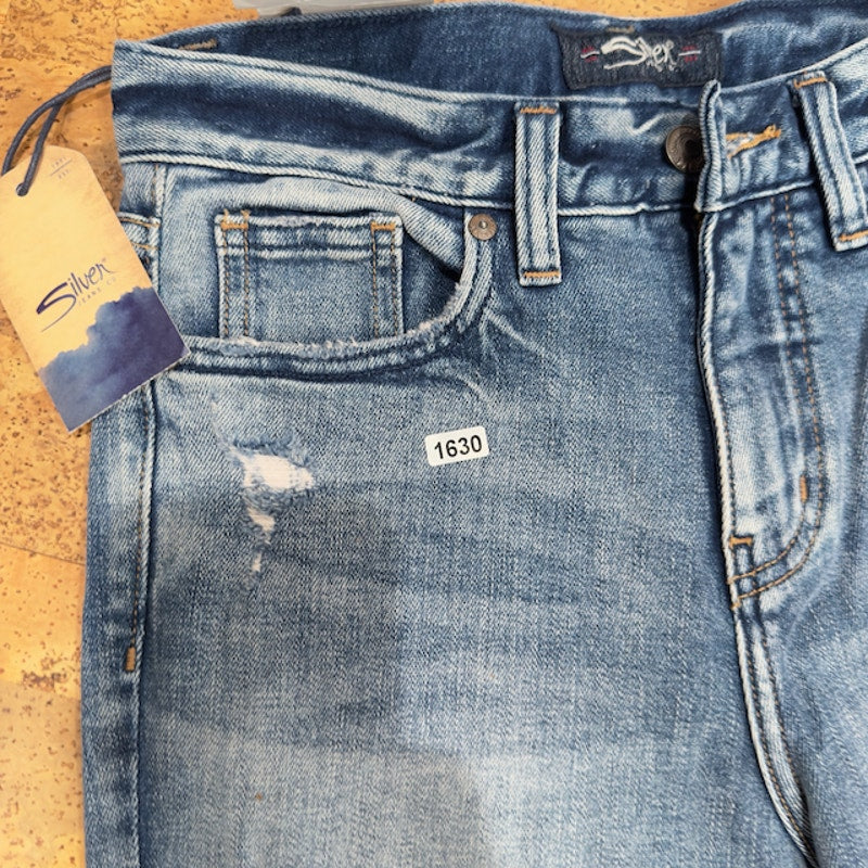 Silver Jeans Vintage High Rise Ankle Straight Jeans Medium Indigo Womens 24
