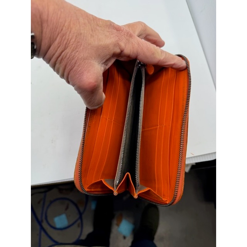 Bottega Veneta Intrecciato Zip Around Wallet Woven Leather Orange Womens