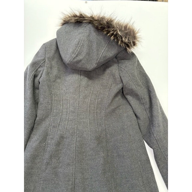 Maralyn & Me Faux-Fur-Trim Hooded Parka Coat Full-Zip Charcoal Womens Sz XS