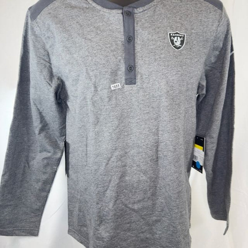 Nike NFL Los Angeles Raiders Henley Long Sleeve T-Shirt Heather Grey Mens Size S