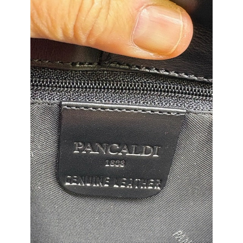Pancaldi 1888 Tweed Leather Tote Bag Italy Top Handle Shoulder Strap Gray Black