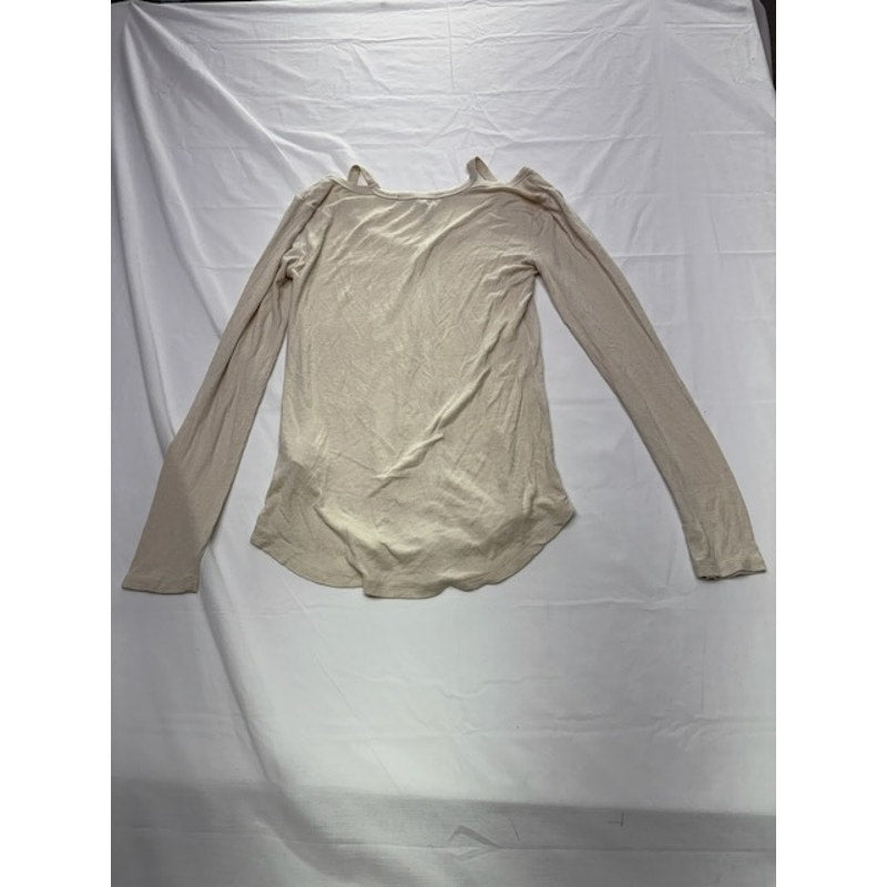 Energie Ribbed Long Sleeve Top Cutout Neck Hi-Low Hem Cream Womens Size S